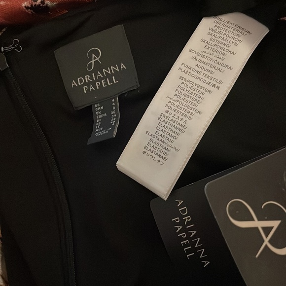 NWT Adrianna Papell Black Pink White Foiled Mesh Draped Midi Dress New Metallic - Picture 11 of 11